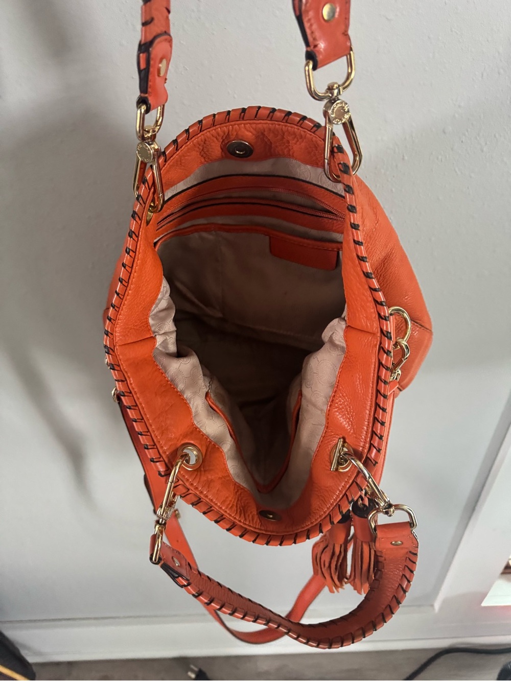 Michael Kors Orange Leather Shoulder Bag with Gold Hardware
